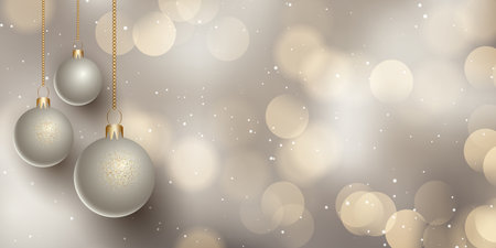 Christmas banner with decorative hanging baubles on a bokeh designのイラスト素材