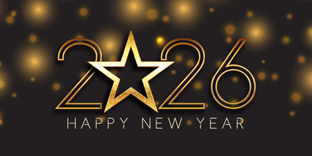 Decorative Happy New Year banner with a gold numbers and star designのイラスト素材