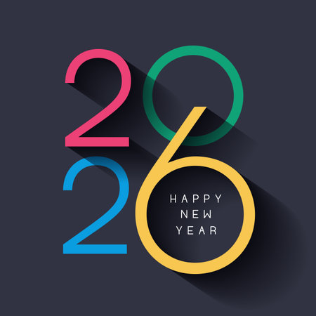 Happy New Year background with a colourful minimal text designのイラスト素材