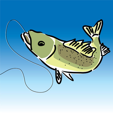 walleye fish on a fishing lineのイラスト素材