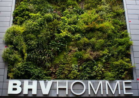 Paris, France, August 17, 2011 - BHV Homme Department store building with vertical gardenのeditorial素材