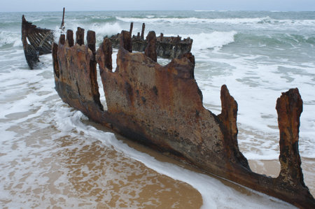 Shipwreck, Moffat Beach, Sunshine Coast, Australiaの写真素材