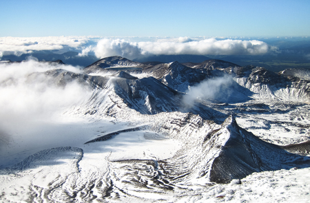Tongariro National Park is home to epic rocky and icy peaks and provides excellent outdoor adventure opportunities. North island of New Zealand.の写真素材
