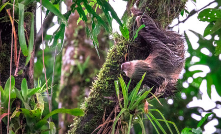 Hoffmann's two-toed sloth (Choloepus hoffmanni) upside down and very wet. near Puerto Viejo de...