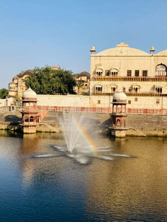Fountain in Amber Fort, Jaipur, Rajasthan, Indiaの写真素材