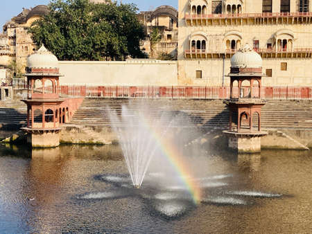 Fountain in Amber Fort, Jaipur, Rajasthan, Indiaの写真素材