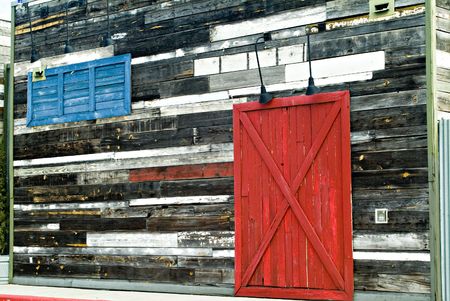 Red door on an old buildingの写真素材