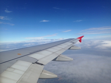  sky blue view on the airplaneの素材