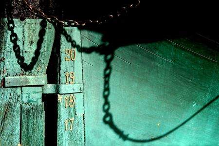 Close-up of the metallic chain of the anchor of a big shipの写真素材