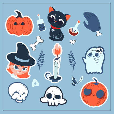 a complete package of icons for Halloween. Bright, fresh and cute. It can be used for commercial purposes, such as images on postcards, coffee cups, stickers, prints on clothes and so on.のイラスト素材