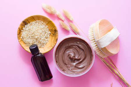 washcloth, sea salt, chocolate wrap. Spaの写真素材