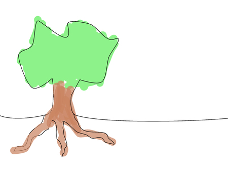 Tree line art freehand drawingのイラスト素材