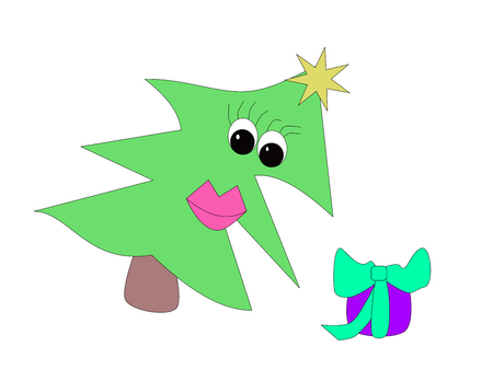 Funny christmas tree with present cartoonのイラスト素材