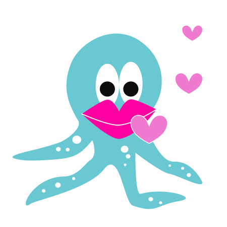Blue octopus cartoon sending greetings のイラスト素材