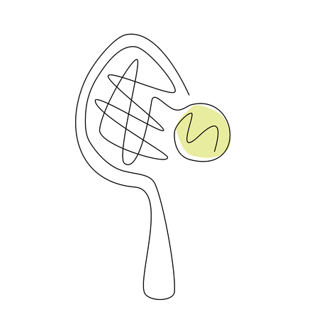Tennis racket with ball line symbol. Drawing with one single lineのイラスト素材