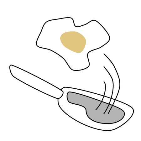Egg yolk with pan sketch drawingのイラスト素材