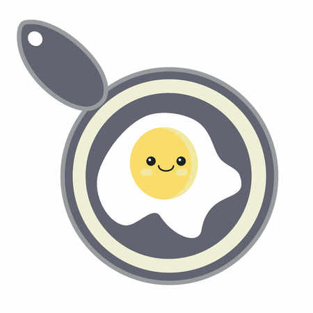 Funny smiling egg in frying pan kawaii cartoonのイラスト素材
