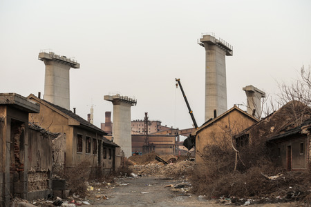 Rural house of railway bridgeの写真素材