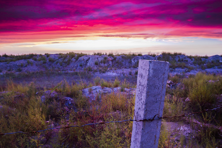 Fences and sunsetの写真素材
