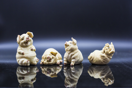 The pigs Porcelain figureの写真素材
