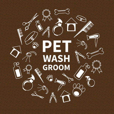 Vector set of characters in a flat style.  The main tools which are used in the beauty salon for animals. Dog grooming icons set.のイラスト素材