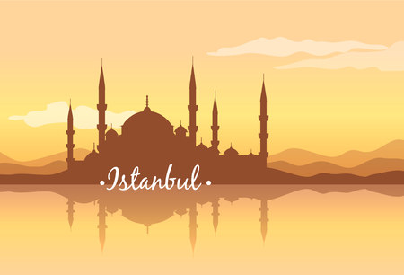vector illustration of urban landscape of Istanbul at dawnのイラスト素材