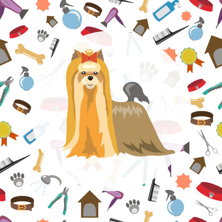 Vector set of characters in a flat style.  The main tools which are used in the beauty salon for animals. Dog grooming icons set.のイラスト素材