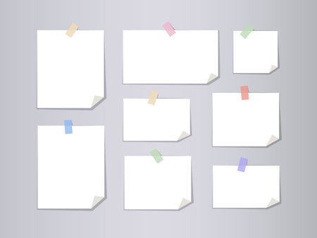 Collection - white scraps of paper with tapeのイラスト素材