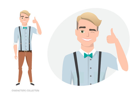 Positive guy smiling and recommended.のイラスト素材
