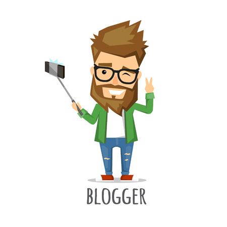 Handsome man takes a video of himselfのイラスト素材