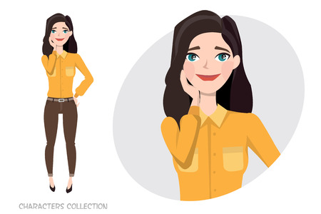 Vector illustration of a cute shy girlのイラスト素材