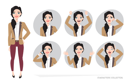 Set of emotions for business woman.のイラスト素材