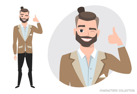 Positive guy smiling and recommended on a white background.のイラスト素材