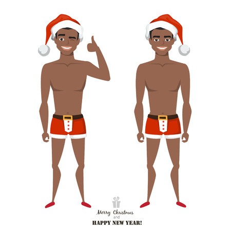 sexy black african american man wearing santa claus costumeのイラスト素材