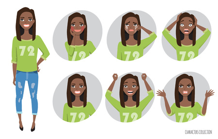 Set of emotions and gestures of the young woman.のイラスト素材