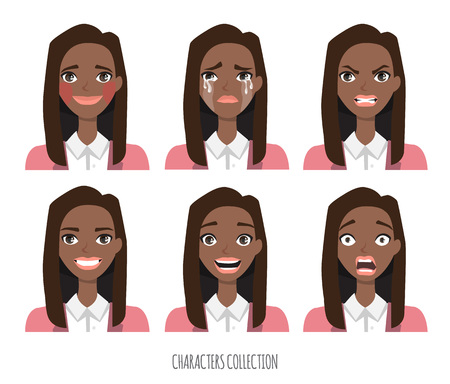 Set of emotions for black african american business woman.のイラスト素材
