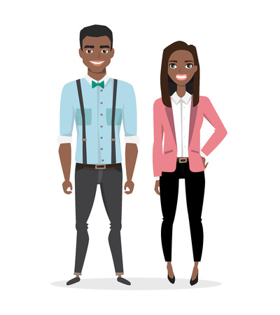 A couple of young black african american characters in business suits.のイラスト素材