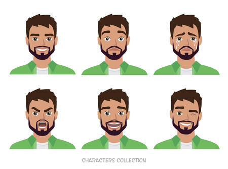 Character men hipster. A collection of several movements and emotions.のイラスト素材