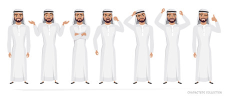 Arab man character set of emotionsのイラスト素材