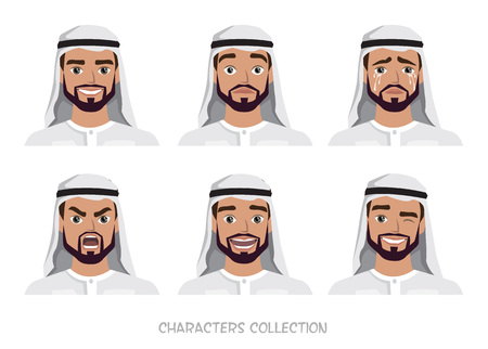 Arab Man character set of emotionsのイラスト素材