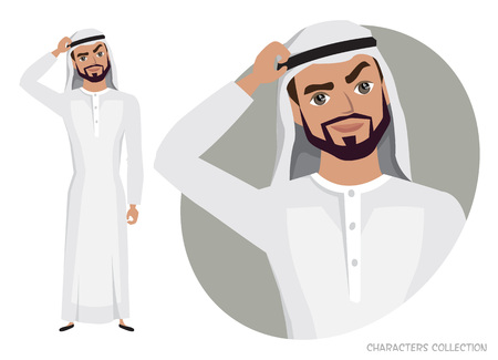Arab Man character is pensive, thinkingの写真素材