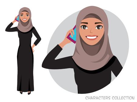 Arab women character is talking on the phoneの写真素材