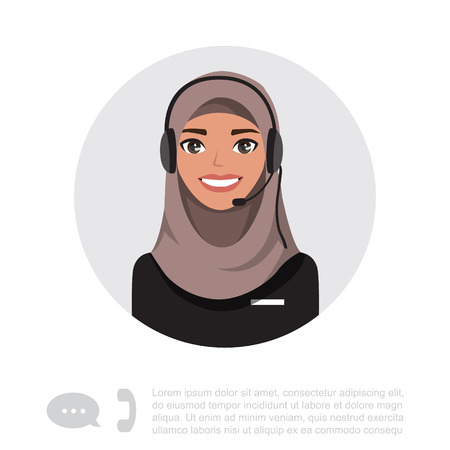 Young arabian Lady With Headset Character.のイラスト素材