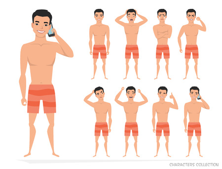 Set poses and emotions of a man icon.のイラスト素材