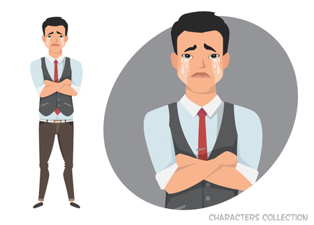 The Asian guy crossed his arms and cries.のイラスト素材