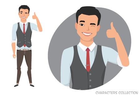 Positive Asian guy smiling and recommended.のイラスト素材