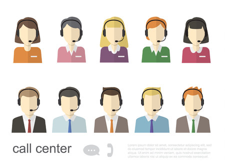 Call Center Operator Icons. Vector Flat Illustrationの写真素材