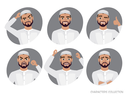 Muslim Arab Man character set of avatars.のイラスト素材