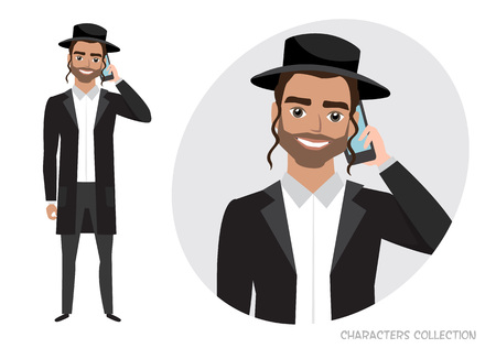 A jew man is talking on the phone. Vector character in cartoon style.のイラスト素材