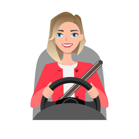 Woman driving a car. woman clothing in casual cloth. Vector cartoon characterのイラスト素材